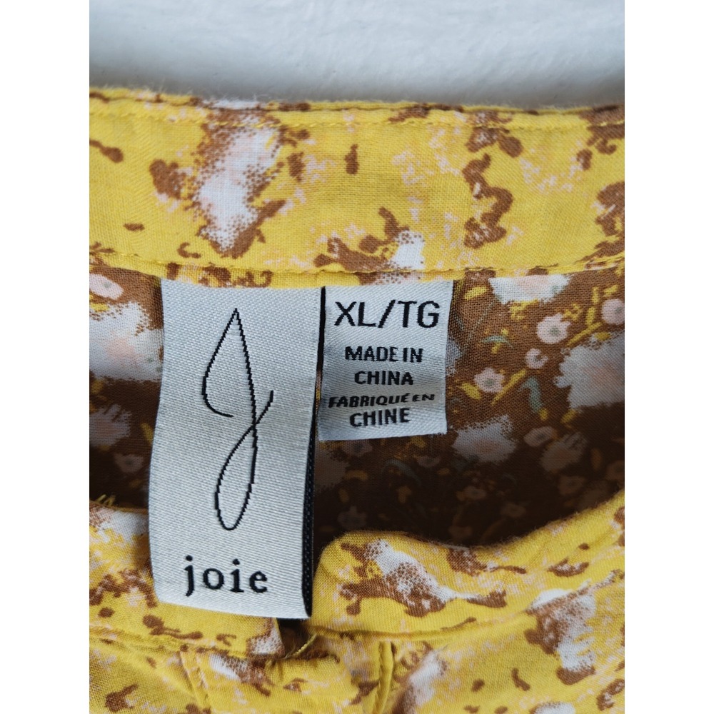 Joie Women's XL Floral Blouse Yellow Brown Boho Prairie Ruffle Puff Sleeve... - Picture 6 of 10